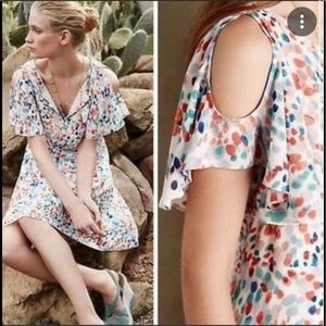 Anthropologie White Maeve Fluttered Watercolor Casual Dress